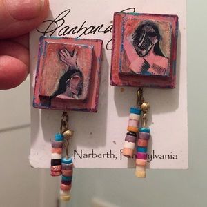 hand painted earrings with Picasso face collage